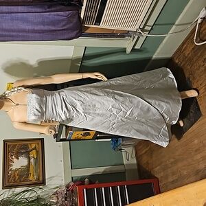90's Bridal Soft Mint Green Strapless Side Gathered Gown Crinoline Slip